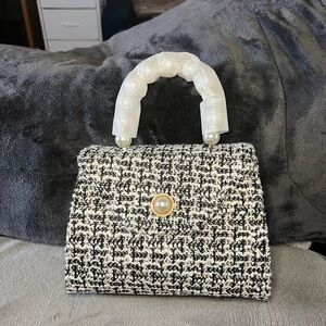 Elegant Black and White Tweed Handbag